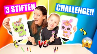 3 STIFTEN CHALLENGE met JULLIE KLEURPLATEN 3 Marker Challenge  Mama vs Janna ♥DeZoeteZusjes♥ [upl. by Lodge]