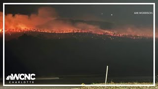 Crews battling wildfire at Crowders Mountain in Gaston County [upl. by Atnauq982]