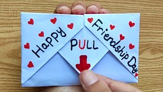 DIY  SURPRISE MESSAGE CARD FOR FRIENDSHIP DAY  Pull Tab Origami Envelope Card Friendship Day Card [upl. by Ros472]