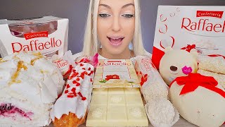 ASMR FERRERO RAFFAELLO WHITE CHOCOLATE CAKE CANDY DESSERT MUKBANG 컬러 디저트 먹방 [upl. by Eiuqram]