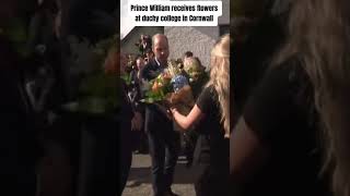 Prince William receives flowers at duchy college in Cornwall [upl. by Onaicram]