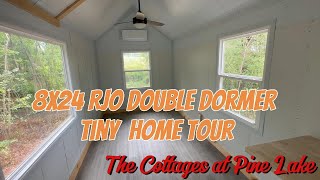 8x24 RJO Double Dormer TinyHouseTour preparing for a forest lot at The Cottages at Pine Lake [upl. by Dorcas]