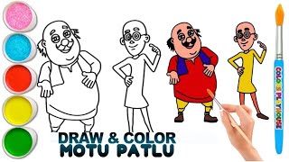 Motu Patlu new friendship drawing and colouring painting for kids How to draw Motu Patlu together [upl. by Hayn95]