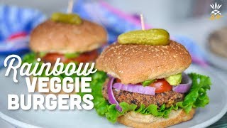 Rainbow Black Bean Veggie Burgers  Vegan GlutenFree amp CrueltyFree [upl. by Llennahs]