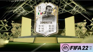 ICON MOMENTS ZAMBROTTA REVIEW  91 ICON MOMENTS GIANLUCA ZAMBROTTA PLAYER REVIEW  FIFA 22 [upl. by Klara]