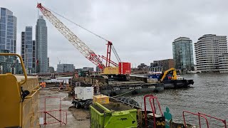 WELDEX CRAWLER CRANE barge transfer Tideway WELDEX [upl. by Ewart]