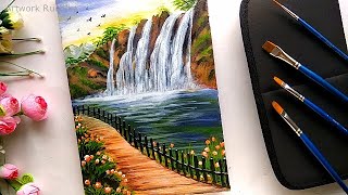 A Stunning Waterfall Scenery Painting 🎨  Step by step acrylic painting tutorial [upl. by Piscatelli699]