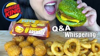 ASMR BURGER KING NIGHTMARE BURGER CHEESY TOTS  ONION RINGS Eating Sounds QampA Whispering ASMR Phan [upl. by Aibsel]