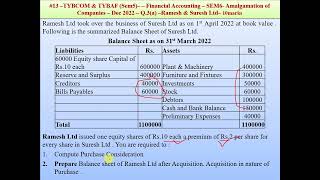 13TYBCOM amp TYBAF Sem5–Financial Accounting–SEM6 Amalgamation of Companies–Dec 2022–Q3a–10m [upl. by Namzzaj]