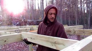 Joists for our yurt platform Bracket installed joist installed Yurt building [upl. by Nyrtak]