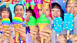 Rainbow Ice Cream Emoji Food Challenge ASMR Compilation 🥵 bubble tea boba miloPart1 [upl. by Auqemahs968]