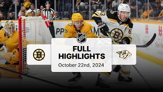 Bruins at Predators  October 22 2024  NHL Full Game Highlights [upl. by Llenrag]