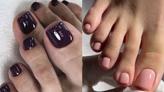 Fascinating collection of shiny solid toe nails art ideas💡Latest designs of pedicure colors 2024 [upl. by Frechette]