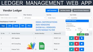 Vendor Ledger Web App with Google Sheets amp Apps Script Ledger Web App Dashboard  B48 [upl. by Siseneg]