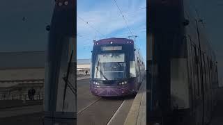 Blackpool Tramway Bombardier Flexity 2 tram 003 pulls into North Pier towards Starr Gate tram [upl. by Nivan]