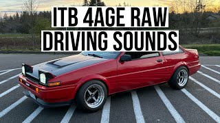 ITB 16V 4AGE Raw Driving Sounds in an AE86 [upl. by Dyrraj]