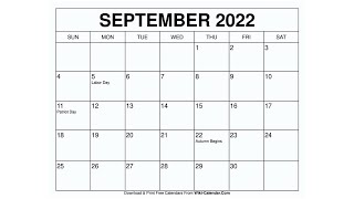 Printable September 2022 Calendar Templates with Holidays  Wiki Calendar [upl. by Inahc]