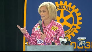 Coach Mulkey delivers jokes laughs at packed Rotary Club [upl. by Nidak]