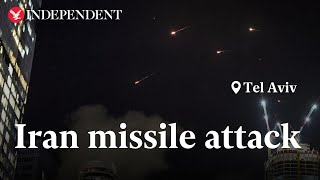 Watch again Tel Aviv as Iran launches missiles at Israel and sirens sound [upl. by Ocinemod629]