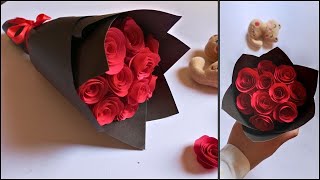 How To Make Paper Rose Flower Bouquet  DIY Paper Flower Bouquet [upl. by Ahsenac283]