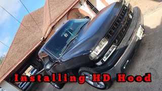 Installing HD Hood on 2001 Chevy Silverado [upl. by Nhguavaj]