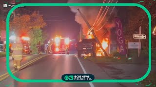 Truck catches fire after slamming into utility pole in Chester County [upl. by Adihaj433]