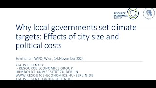 WIFO Research Seminar Why local governments set climate targets [upl. by Paolina]