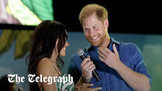 Harry and Meghan speak Spanish to crowd on last day of Colombia trip [upl. by Anned]