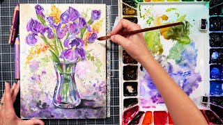 Painting With My NEW Brushes REal Time Loose Iris Painting Tutorial [upl. by May290]