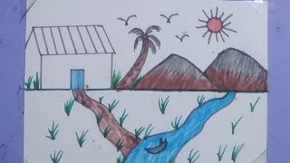 Beautiful Scenery Drawing Video [upl. by Eslek595]