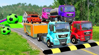 TRANSPORTING PIXAR CARS amp FRUITS WITH COLORED amp JOHN DEERE vs CLAAS vs TRACTORS  BeamNGdrive 962 [upl. by Bartel]