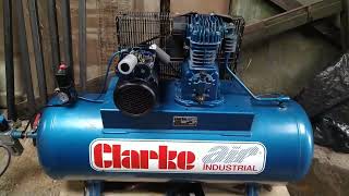 Clarke SE18C200 Industrial Air Compressor Repaired and Operating [upl. by Charmane]