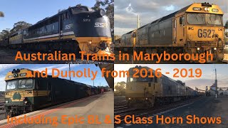 Australian Trains in Maryborough and Dunolly from 2016  2019 Including Epic BL amp S Class Horn Shows [upl. by Tirza295]