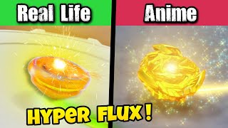 Beyblade HYPER FLUX in REAL LIFE  anime vs real life beyblade special move [upl. by Ellecrad]