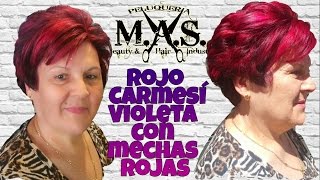 Como teñir un cabello Rojo y violeta Fantasía Tutorial de Peluquería Paso a Paso [upl. by Kho]