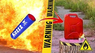 EXPLOSION Experiment  FIRECRACKERS  PETARD vs Canister with Gasoline  CRASH TEST [upl. by Airdnek592]