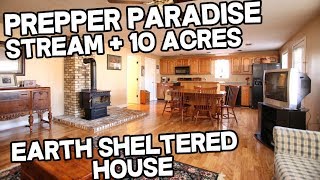 Earth Sheltered home on 10 acres with Live water Underground home [upl. by Assilev]