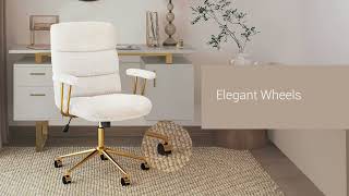 TECHNI MOBILI RTA3270 Elegant Textured Boucle White and Gold Office Chair [upl. by Nadler608]