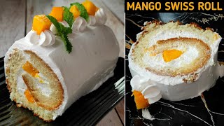 Eggless Mango Swiss Roll Cake In Fry PanMango Swiss Roll Cake In 10 MinsEasy Mango Cake Recipe [upl. by Benenson]