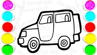 Drawing a Jeep car step by step for kids  Learn to draw and coloring for kidsKids Art cafe [upl. by Milly]