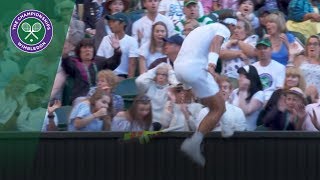 Rafa Nadal ends up in crowd in desperate race to the ball  Wimbledon 2018 [upl. by Aicnatsnoc]