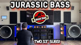 Jurassic TRex BASS 🔊 Crazy Home Theater System With 2 33quot Subs Stomping the House Down😳 [upl. by Aissila37]