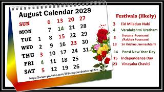 August Calendar 2028 augustcalender2028 [upl. by Rowell542]