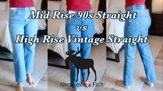 ABERCROMBIE MidRise 90s Straight vs High Rise Vintage Straight Jeans [upl. by Seitz]