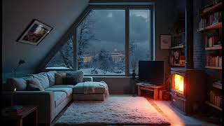 Cozy Fireplace In A City Attic Apartment During A Snowstorm  8 hours [upl. by Llenoil887]