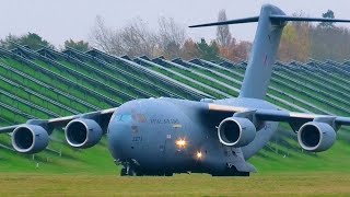 RAF Boeing C17A Globemaster III LandingDeparting Birmingham Airport  BHX [upl. by Bogey]