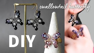 Making beautiful swallowtail butterfly jewelry  Seed beads and crystal beads butterflies tutorial [upl. by Clere]