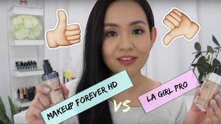 Dupe or Dud LA Girl Pro Coverage Illuminating Foundation vs Makeup Forever HD Foundation [upl. by Refinney132]