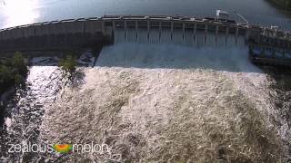 2015 Bagnell Dam Aerial  Open Flood Gates [upl. by Irrahs332]