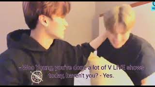 Woosan vlive moments I think about too much ft San staring amp winking at Wooyoung and some teasing [upl. by Eddana2]